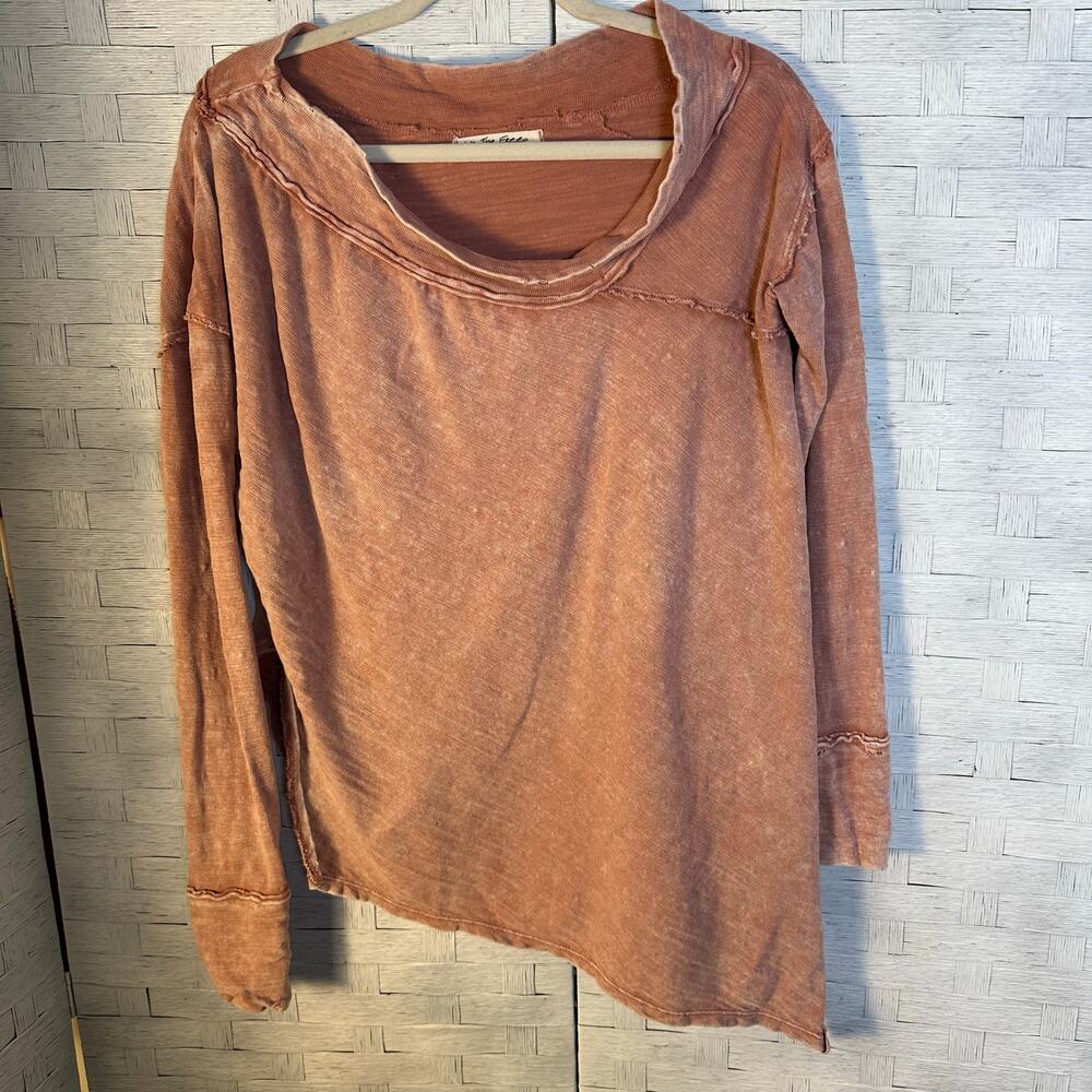 Free people womens sweatshirt distressed asymmetrical boat neck Bohemian hippie